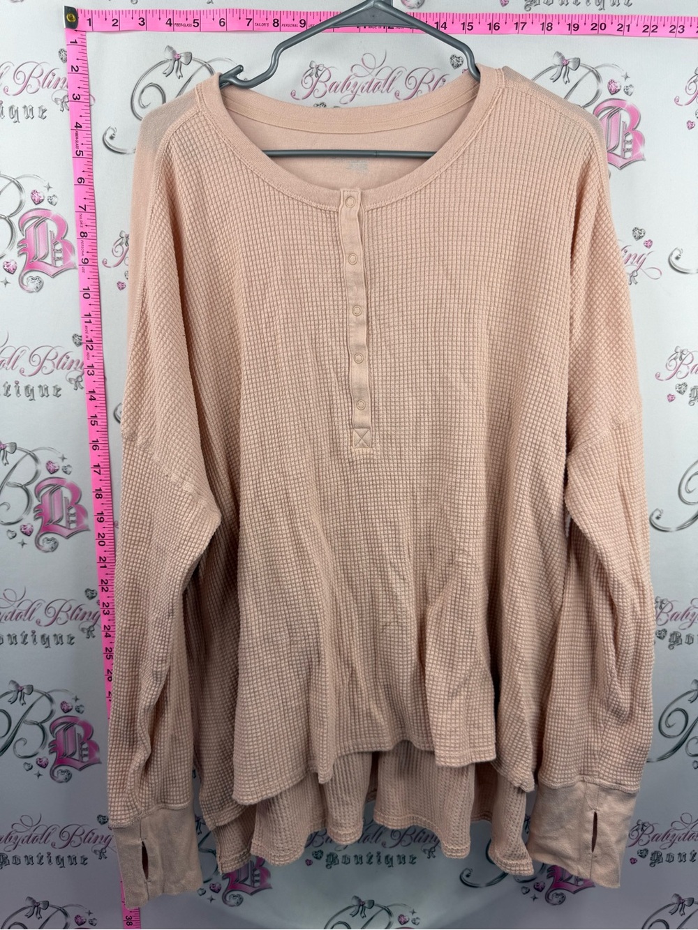 AMERICAN EAGLE offline babydoll shirt waffle knit Long Sleeve Henley Waffle Top